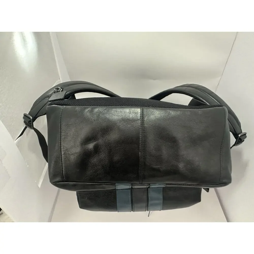 Coach Black Leather Backpack Blue Stripe Men’s Large Travel Laptop Bag
